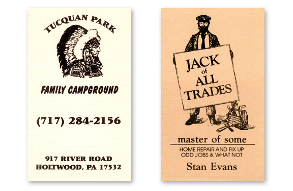 Business Cards for Tucquan Park and Stan Evans