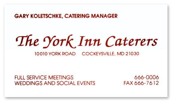 The York Inn Caterers Business Card